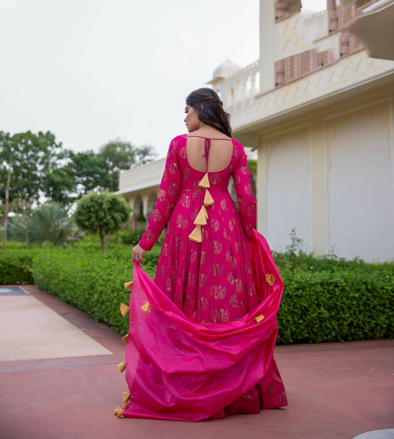 Pink Pure Reyon Gold Foil Work Stitched Suit With Dupatta - Anbazaar
