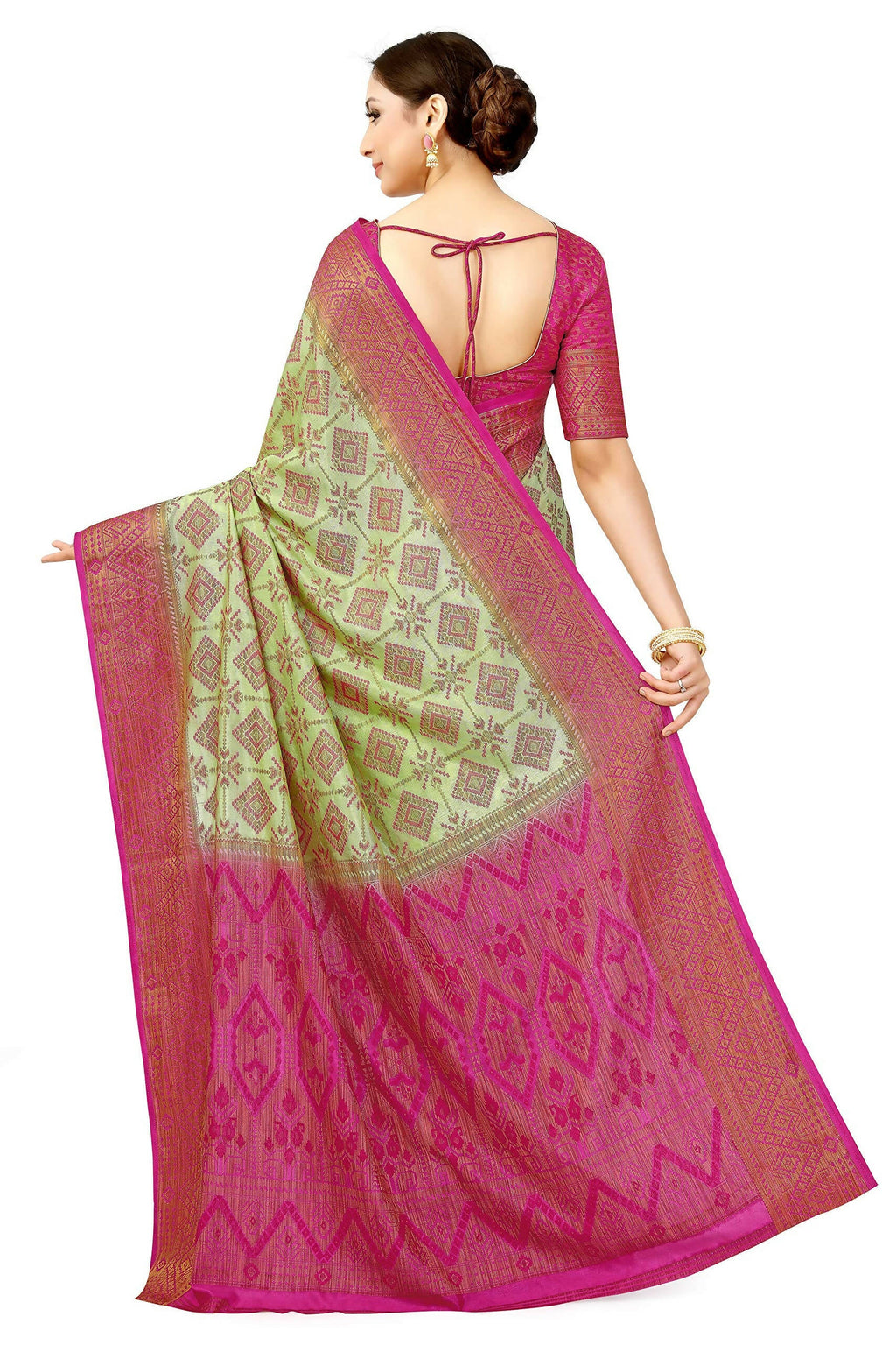 Mimosa Women's Patola Style Art Silk Green Saree