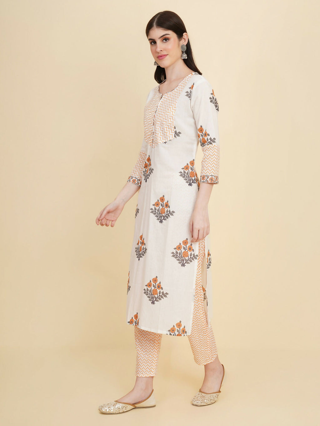Designer Stylish white cotton Stitched Suit With Dupatta - Tanisha