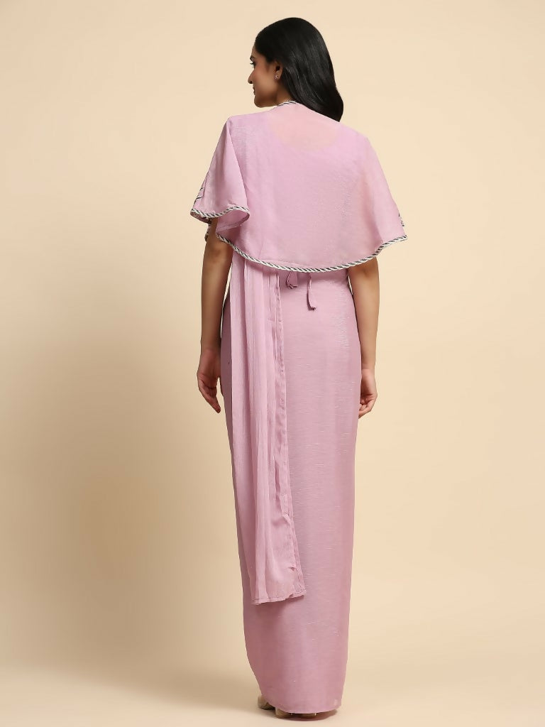 Pink Chiffon Solid Ready to wear Saree with stitched Blouse - Aayan