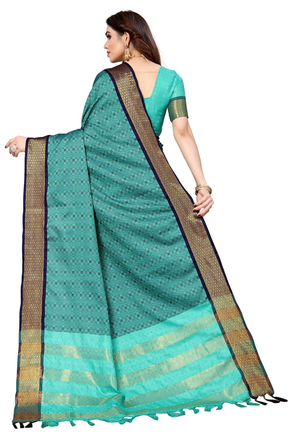Vamika Weaving Rama Green Cotton Silk Saree