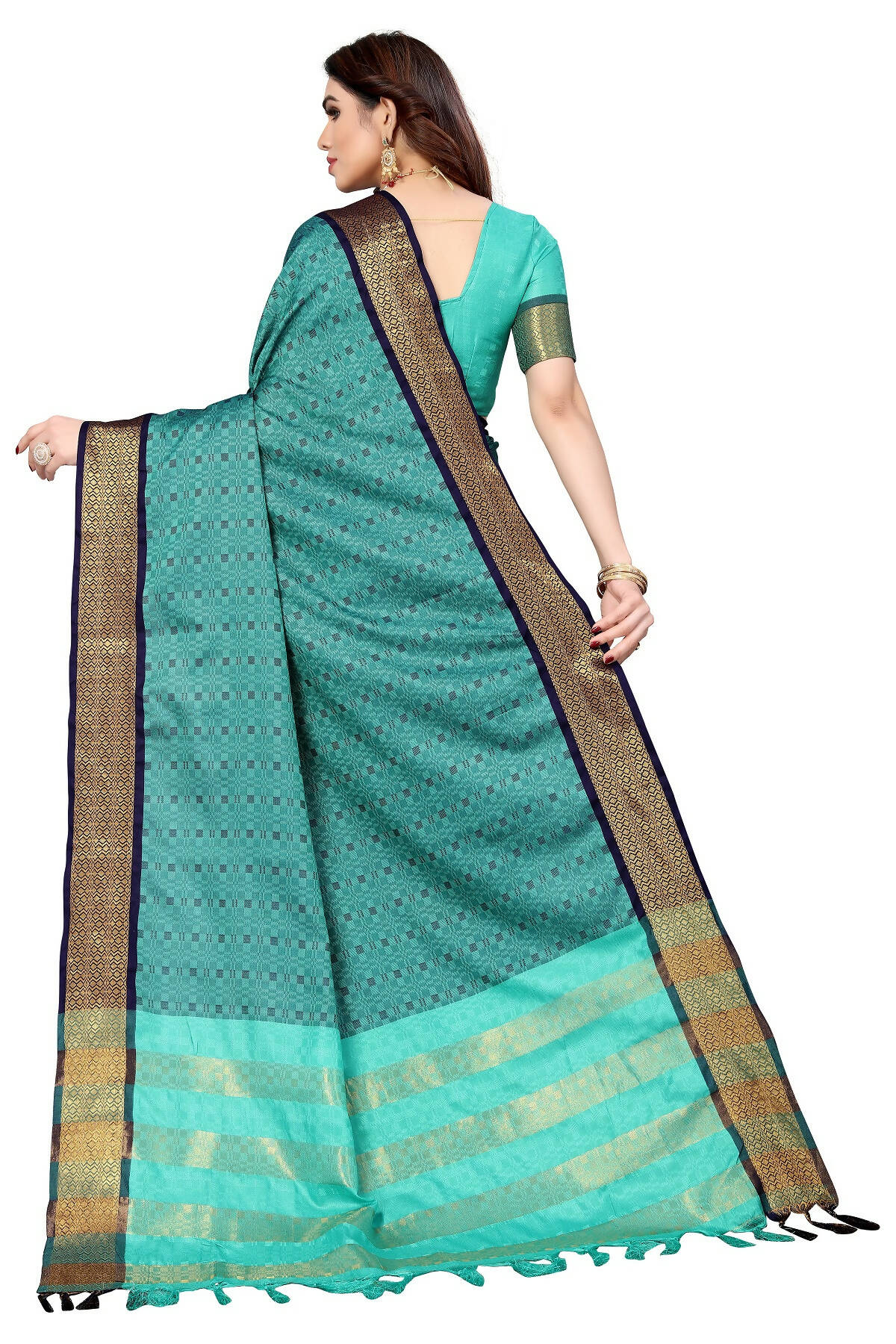 Vamika Weaving Rama Green Cotton Silk Saree