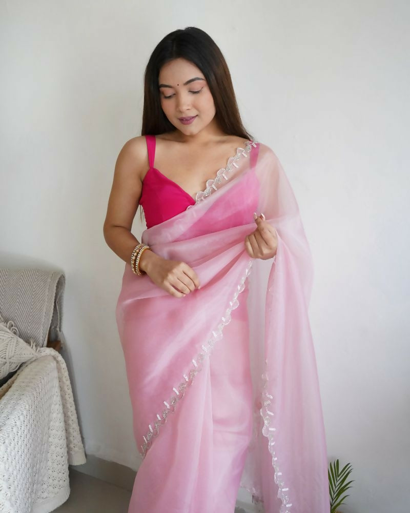 Vamsee Sheetal Peach Organza Saree