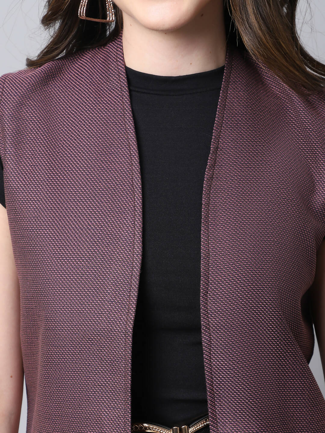 Even Apparels Navy 100% Polyester Open Front Women's Waistcoat