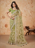 Green Net Sequence & Cord Embroidered Saree - Mohmanthan Dakshika
