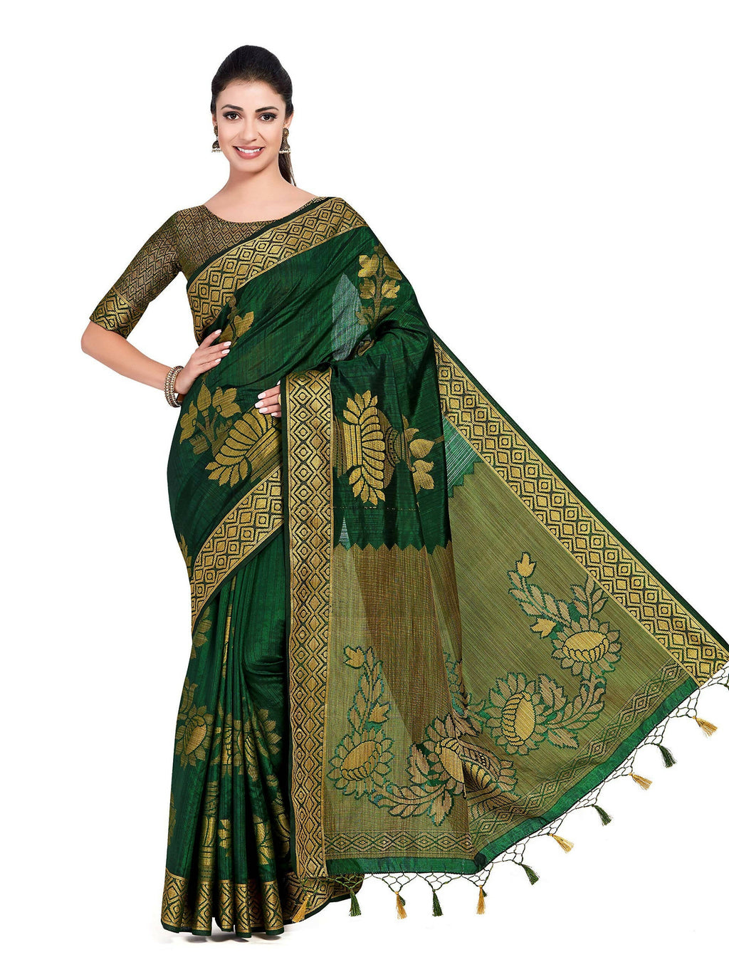 Mimosa Women's Dark Green Kanchipuram Art Silk Saree