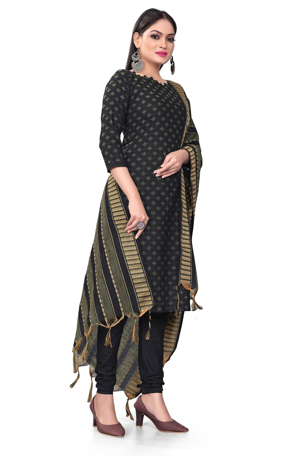 Blue Cotton Jacquard Woven Unstitched Dress Material - Amara