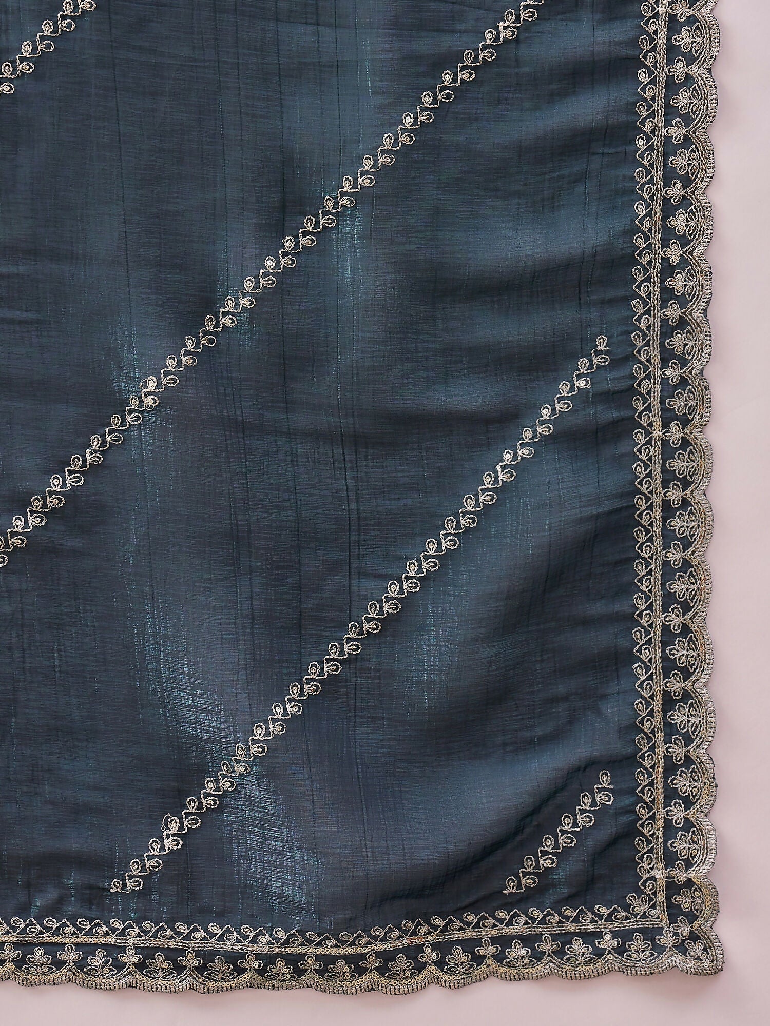 Blue Muslin Embroidered Saree with Unstitched Blouse Piece - Satya