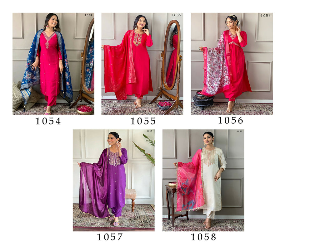 Partywear Designer Viscose Chanderi Red Stitched Suit With Dupatta - Anbazaar