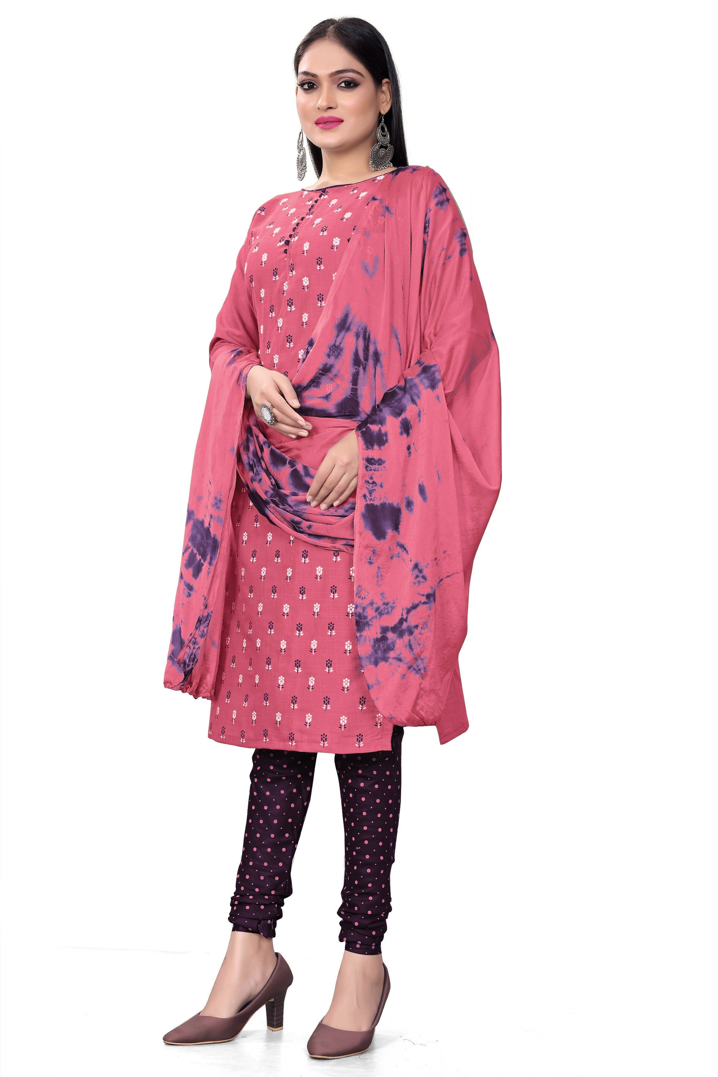 Pink Slab cotton Printed Unstitched Dress Material - Tanvi