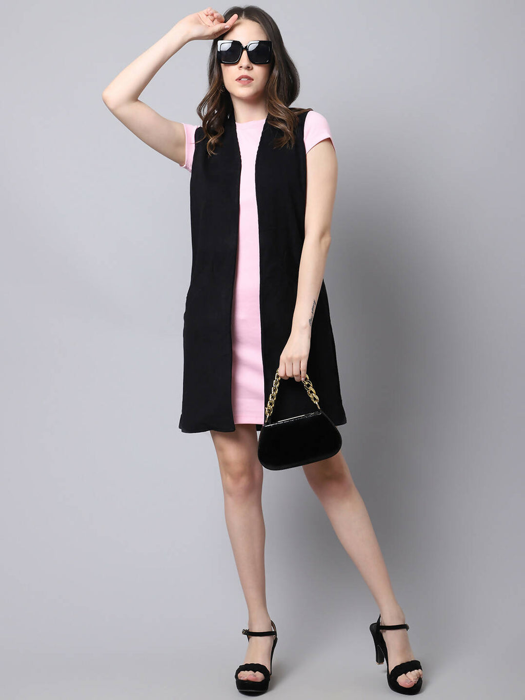 Even Apparels Black Polywool Open Front Corduroy Women's Long Coat