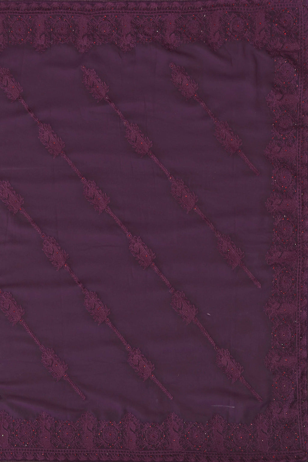 Purple Georgette Embroidered and Stone Work Saree with Unstitched Blouse Piece - Roozal