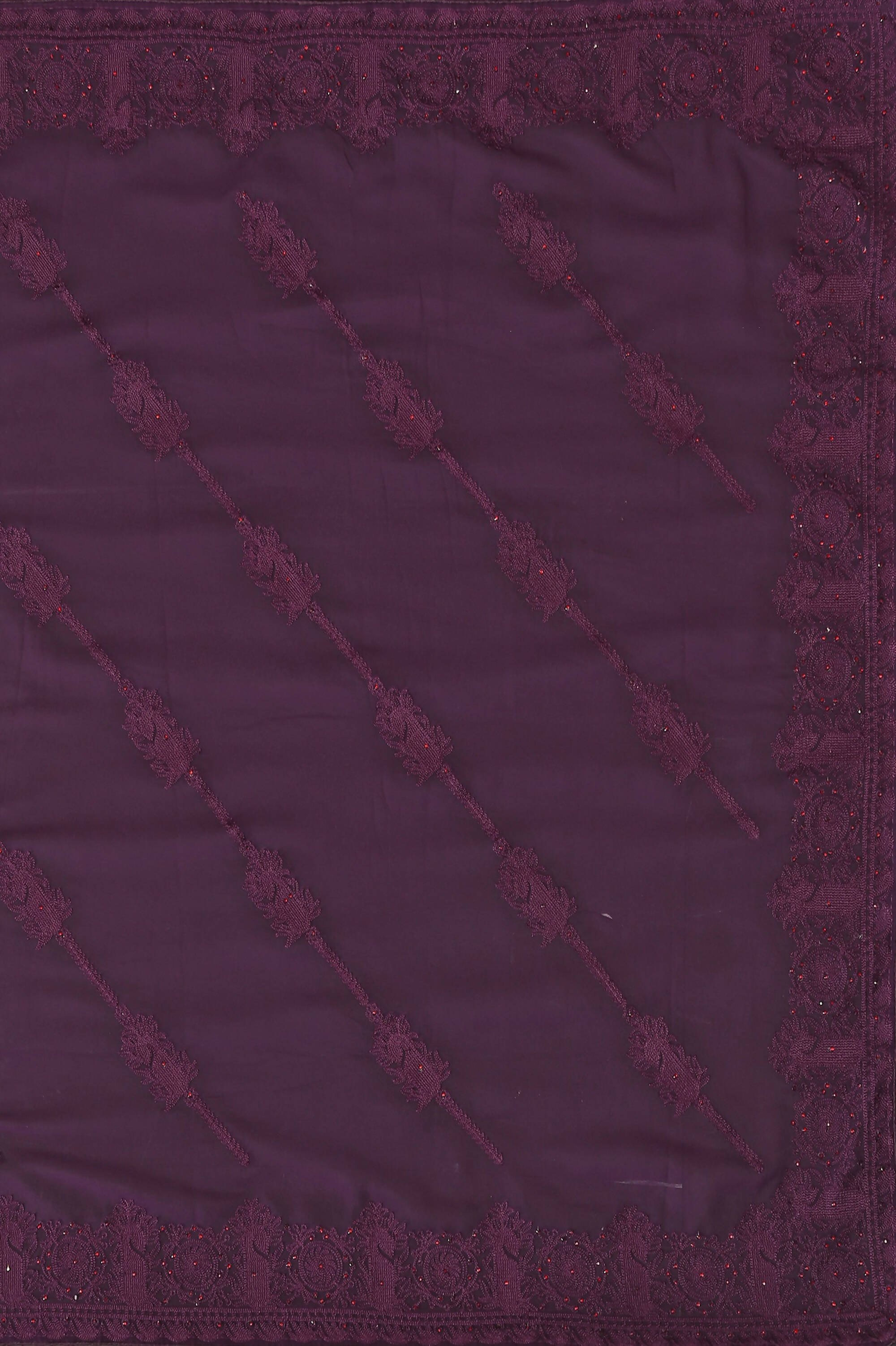 Purple Georgette Embroidered and Stone Work Saree with Unstitched Blouse Piece - Roozal