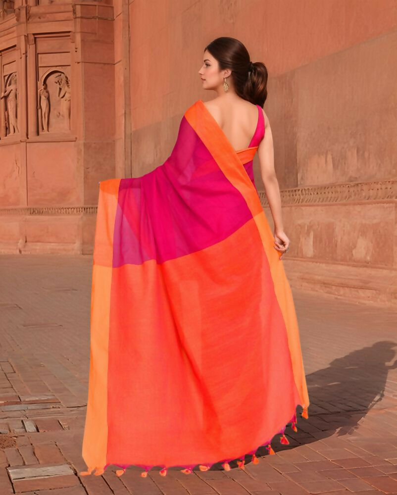 Joban Fashion Women Orange & Pink Trendy Cotton Saree