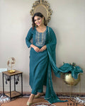 Partywear Designer Firozy Rayon Slub Stitched Suit With Dupatta - Tanisha