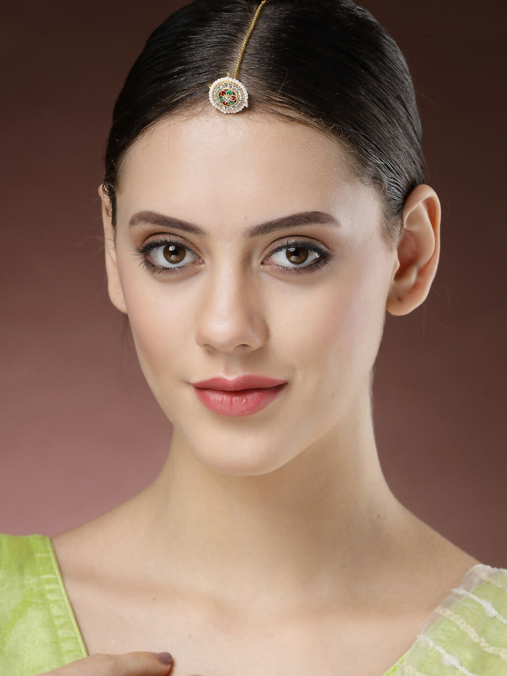 NVR Women's Gold-Polished CZ Stone-Studded Borla Maang Tikka