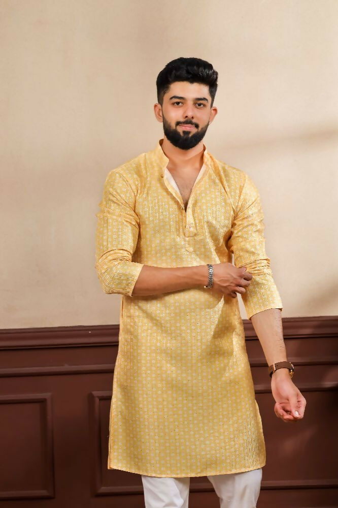 Yellow Art Silk Digital Printed, Embroidery Work Kurta Set - Mahotsav