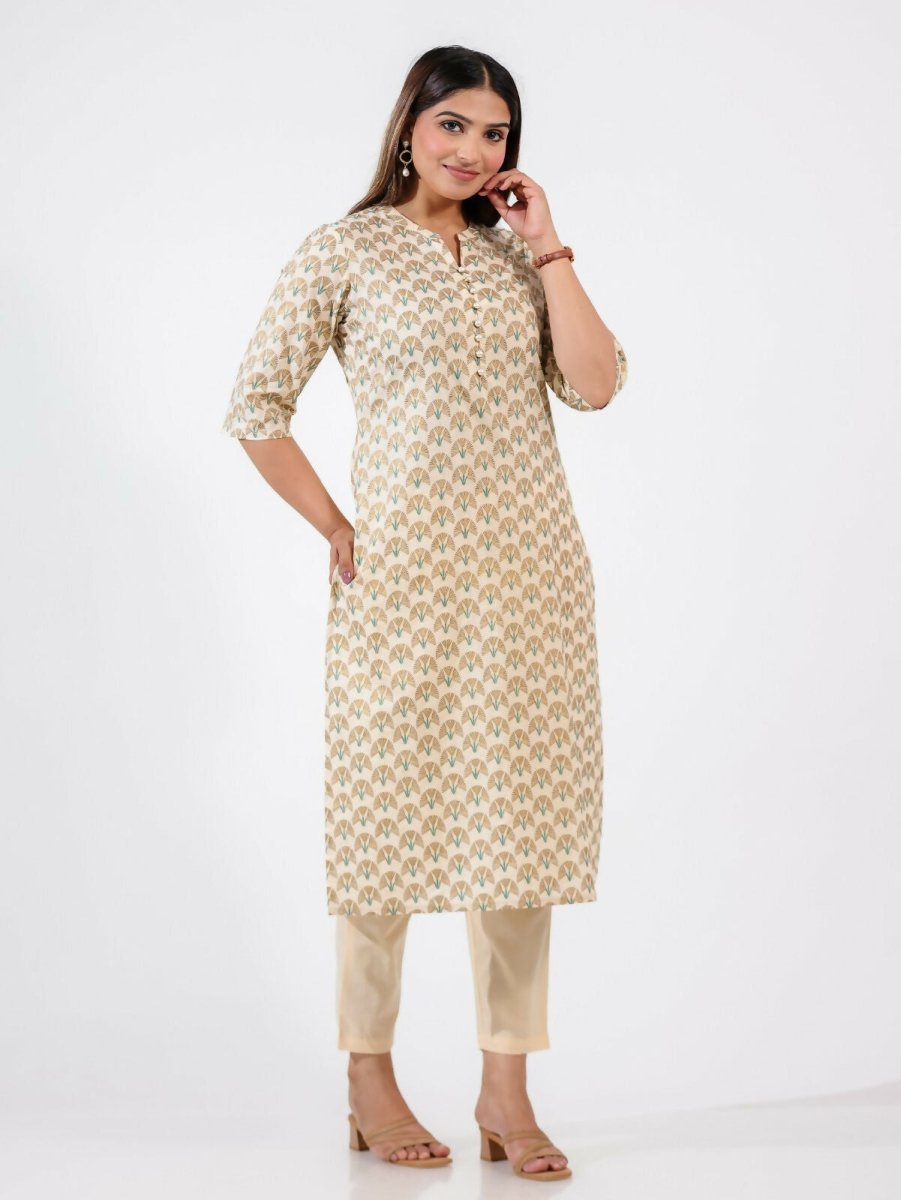 Aramya Straight Soft Cotton Floral Print Women's Kurta - Off White