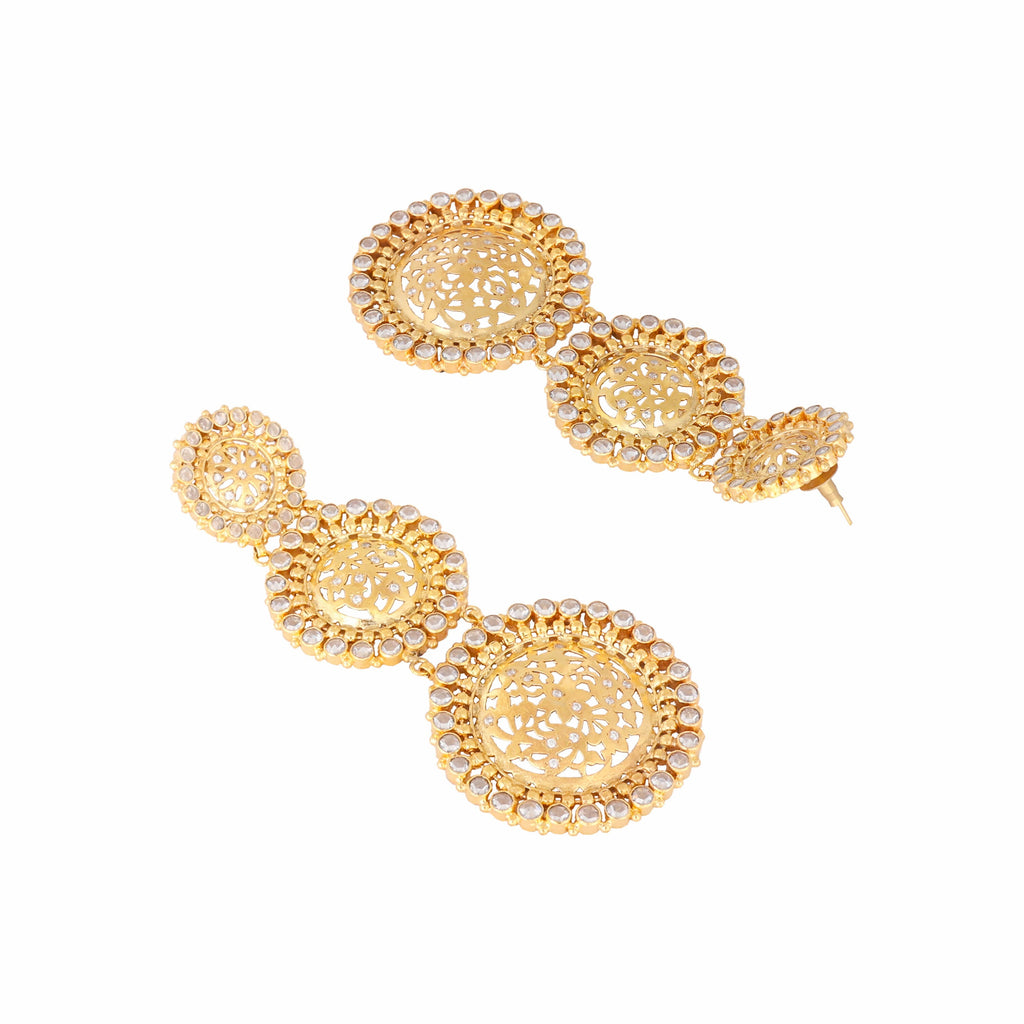 Nuyug 22K Gold Plated Stone Studded Contemporary Shaped Drop Earrings