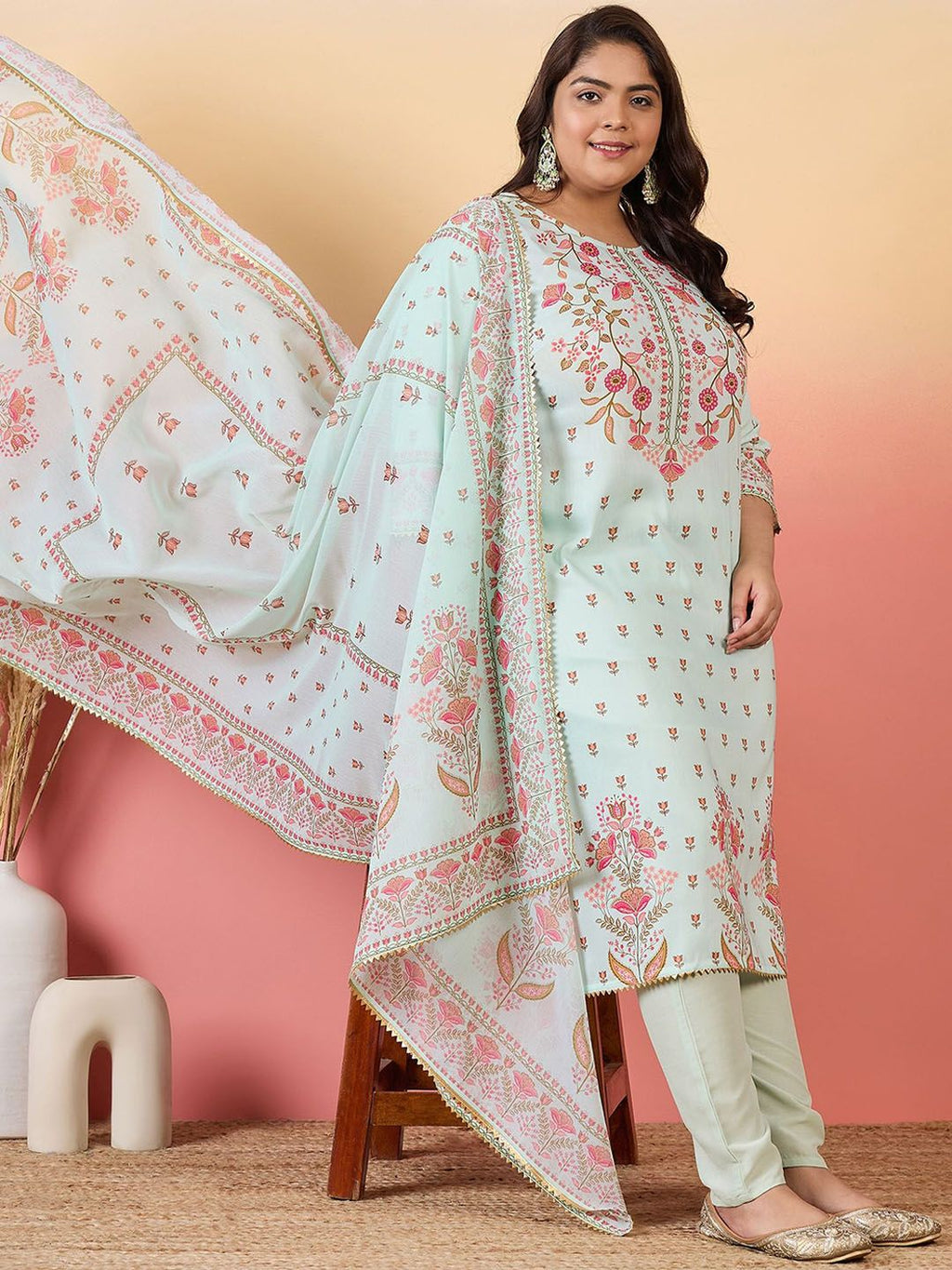 Sztori Women Floral Printed Regular Kurta with Trousers & With Dupatta