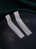 NVR Women Silver Toned Contemporary Ad Studded Drop Earrings