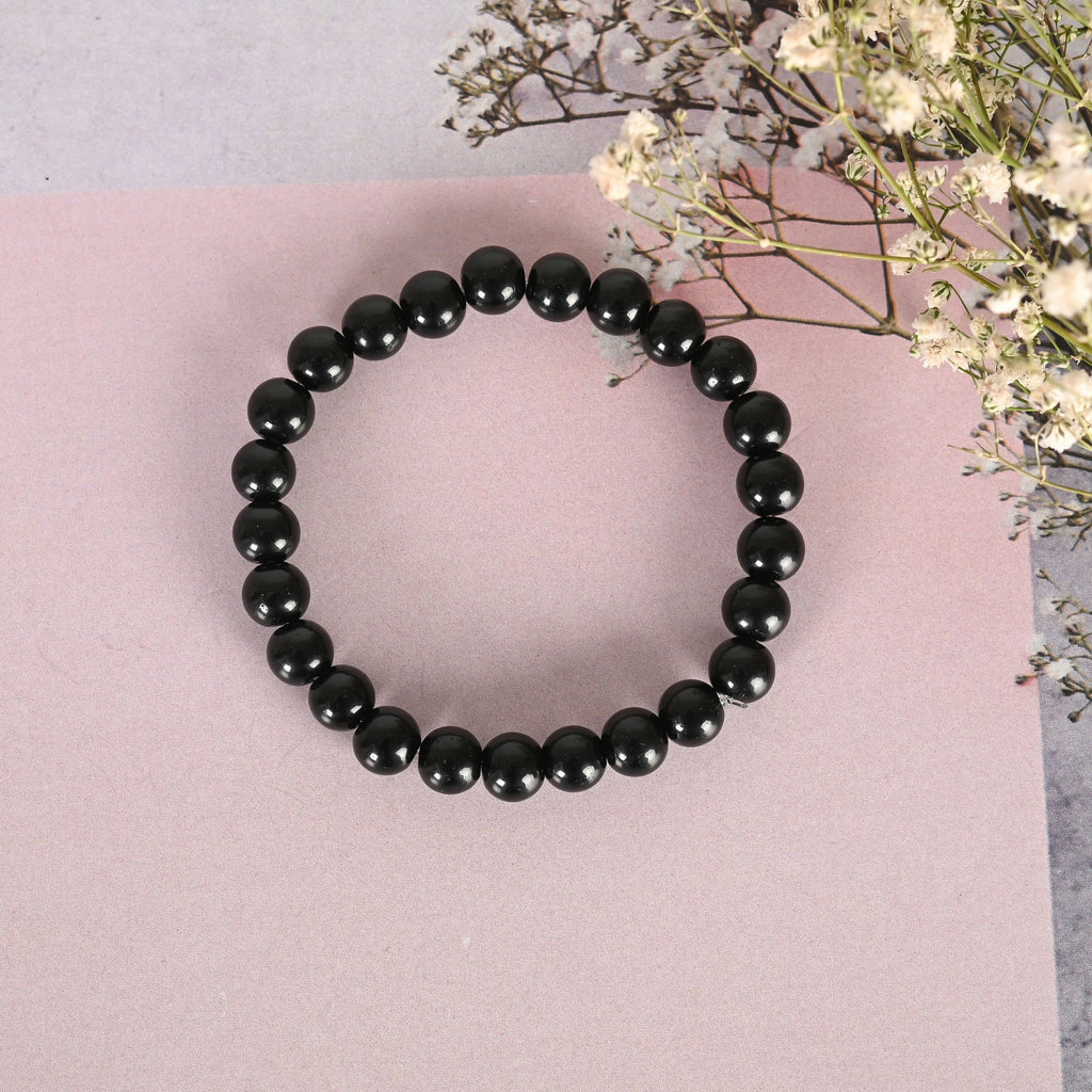 NVR Men & Women Black Marbel Crystal Elasticated Bracelet
