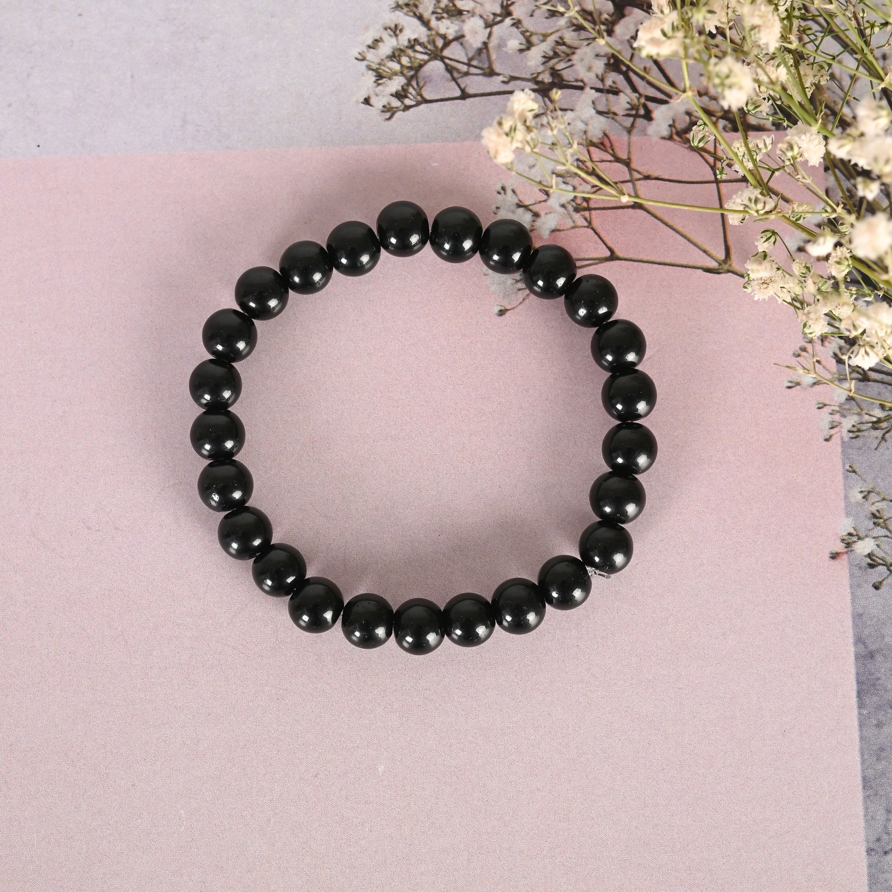 NVR Men & Women Black Marbel Crystal Elasticated Bracelet