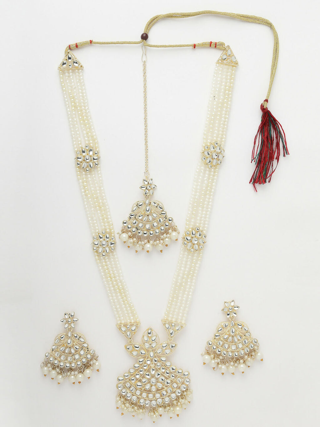 NVR Women's Gold-Polished Kundan-Studded Chandbali Earrings