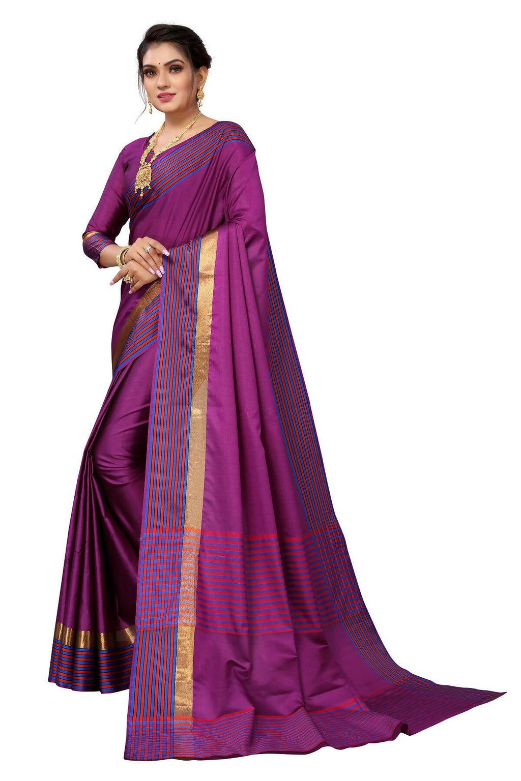 Vamika Ethnic Fire Purple Cotton Silk Saree
