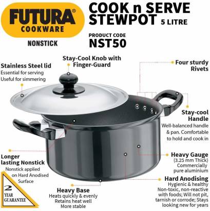 Hawkins Non-stick Cook n Serve Stewpot 24.6 cm Diameter 5 L with Lid (NST50)