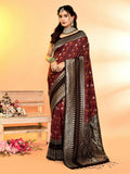 Joban Fashion Maroon & Black Plain With Weaving Border Banarasi Silk Sarees