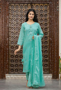 Kaajh Women's Sky Blue Mirror Embellished Cotton Suit Set