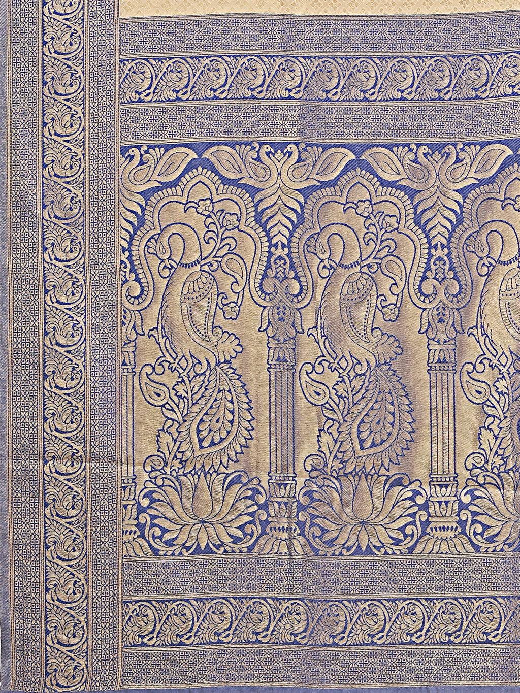 Shree Shyam Fashion Banarasi Silk Cream & Navy Blue Saree