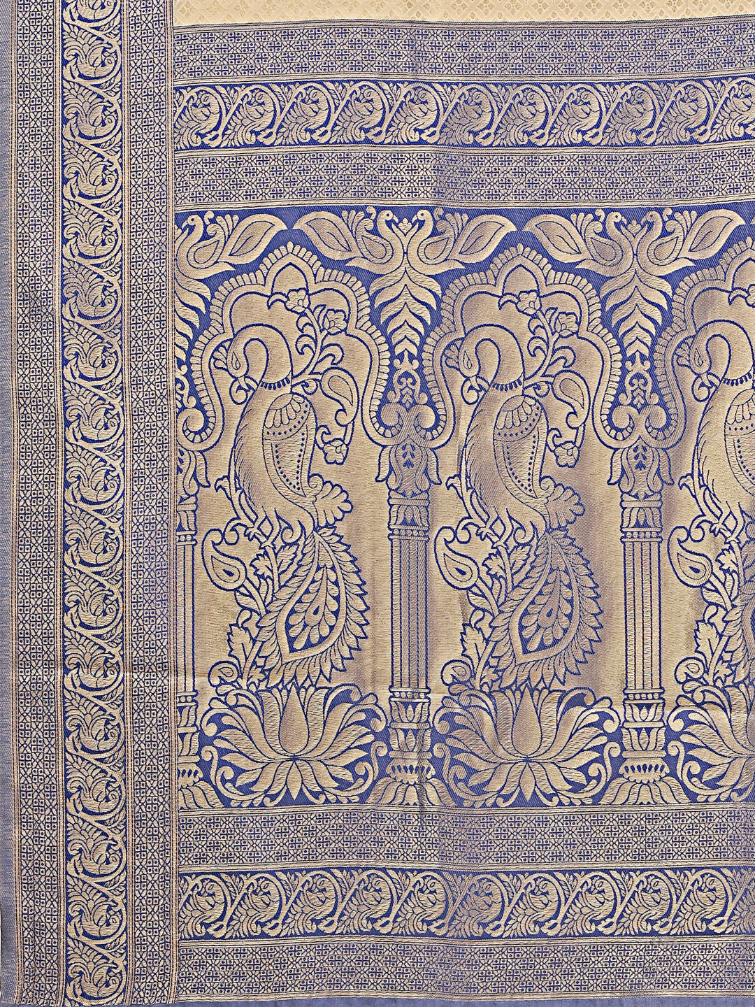 Shree Shyam Fashion Banarasi Silk Cream & Navy Blue Saree