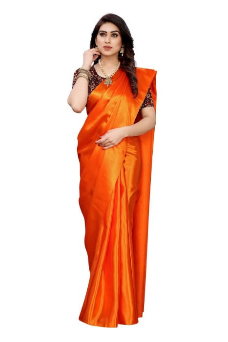 Vamika Plain Orange Satin Saree (SATIN GLORY ORANGE)