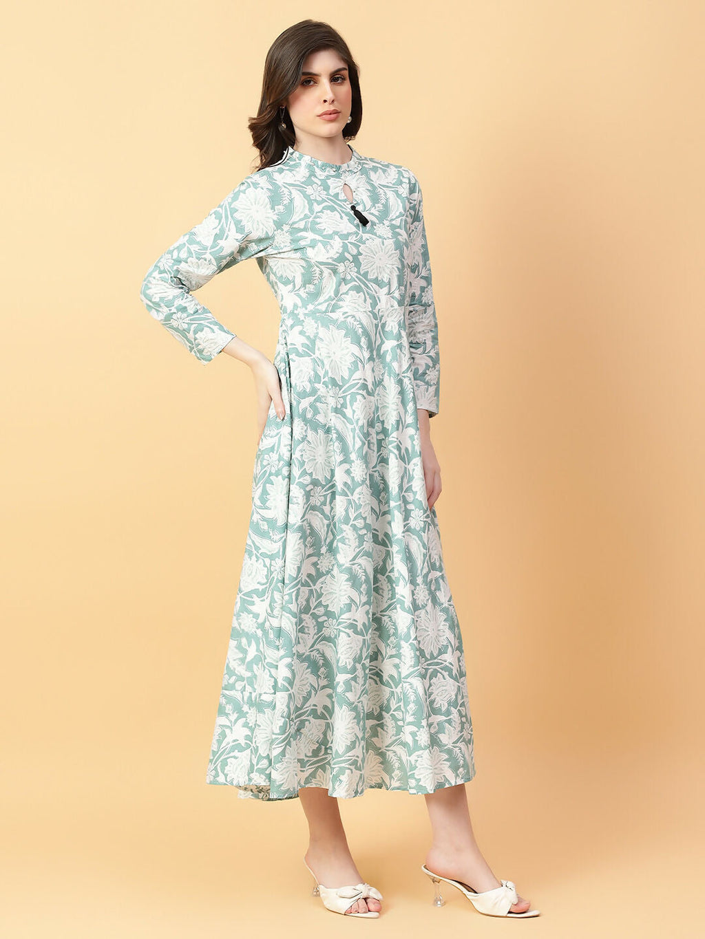 Joban Fashion Green Cotton Printed & Hand Work Dress