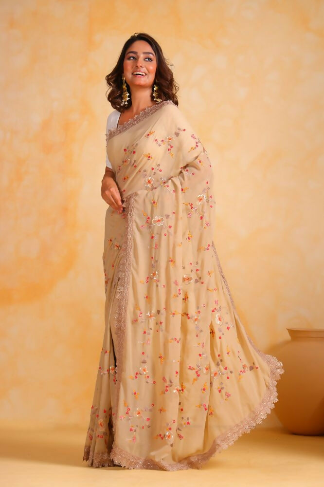 Vamsee Riva Beige Georgette Saree