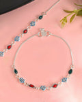 VOJ Set of 2 Silver Plated Heart Shaped Stone Studded Anklet