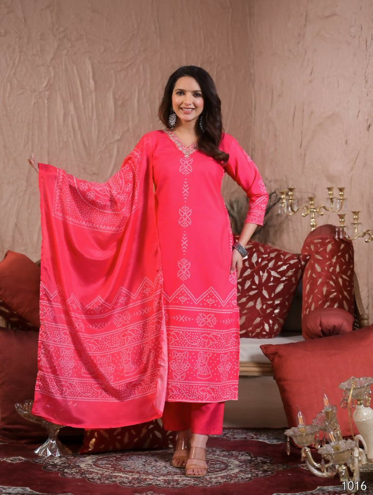 Festive Ethnic French Crepe Pink Stitched Suit With Dupatta - Rashmika