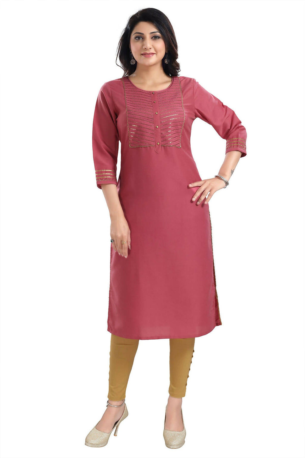Snehal Creations Gorgeous Coral Art Silk Designer Long Kurti Tunic With Sequines Embroidery