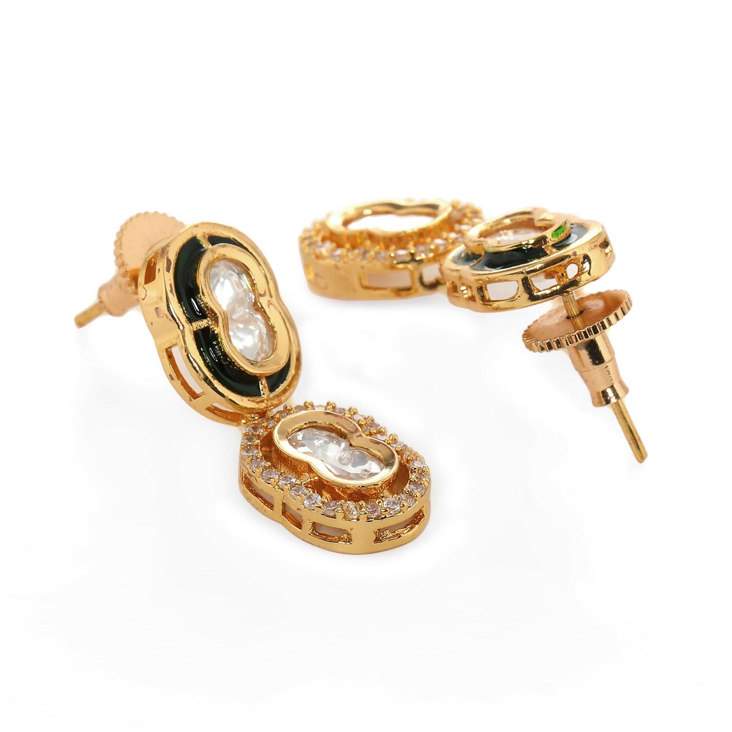 Duet Mufli Meenakari and Diamond Gold-Polished Earrings (Gold) - Ruby Raang
