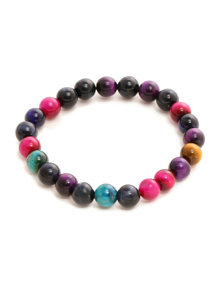 Red Carnelian, Lapis Lazuli, Amethyst and Green Avanturine Multicoloured Black Toned crystal bracelet - Ruby Raang