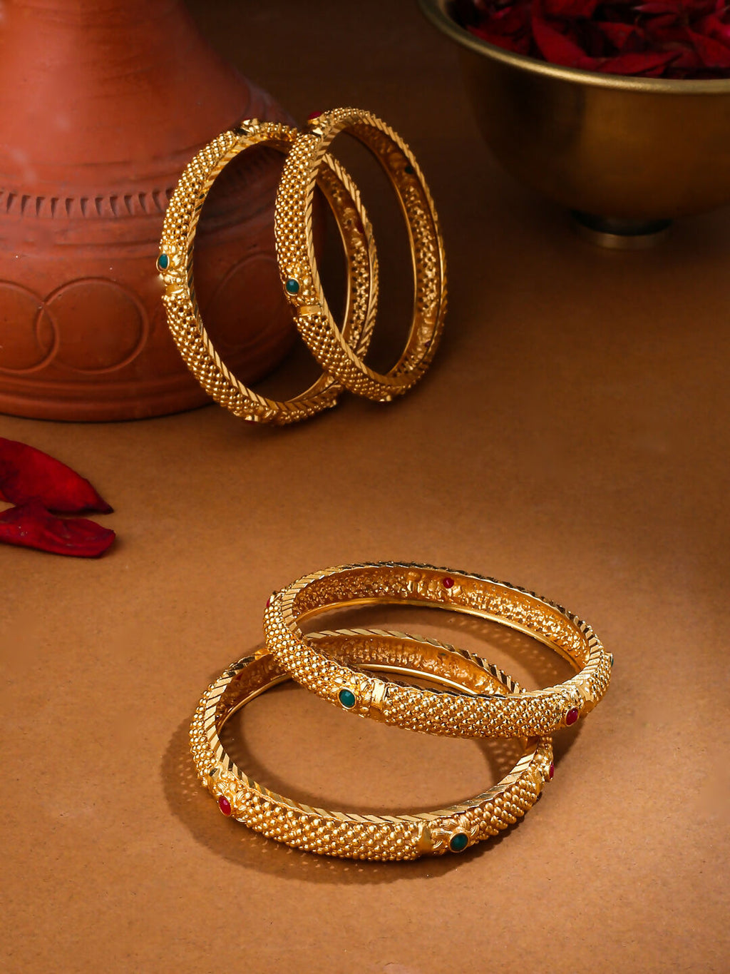 NVR Women's Set of 4 Gold-Polished Traditional Bangles