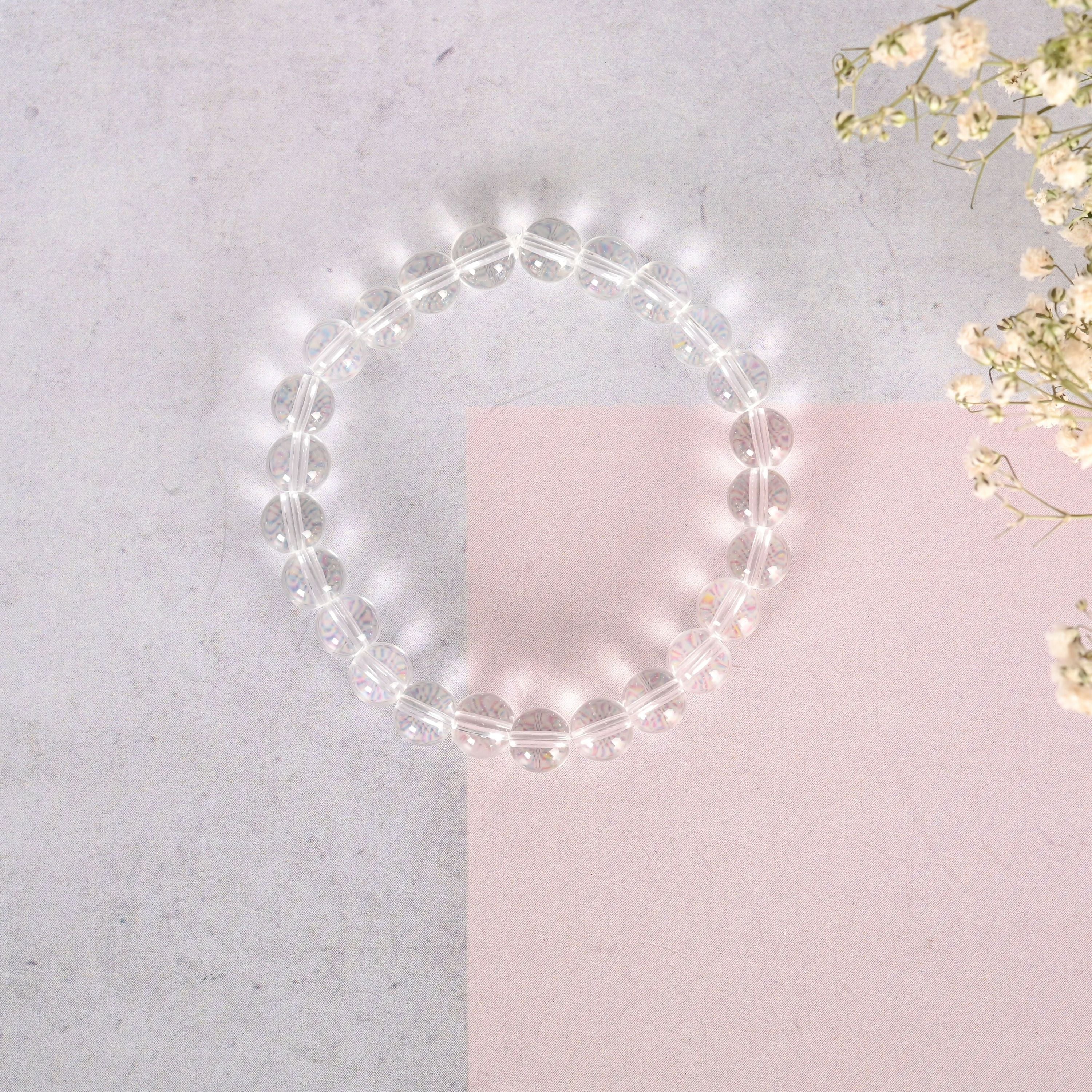 NVR Men & Women Transparent Beaded Elasticated Bracelet