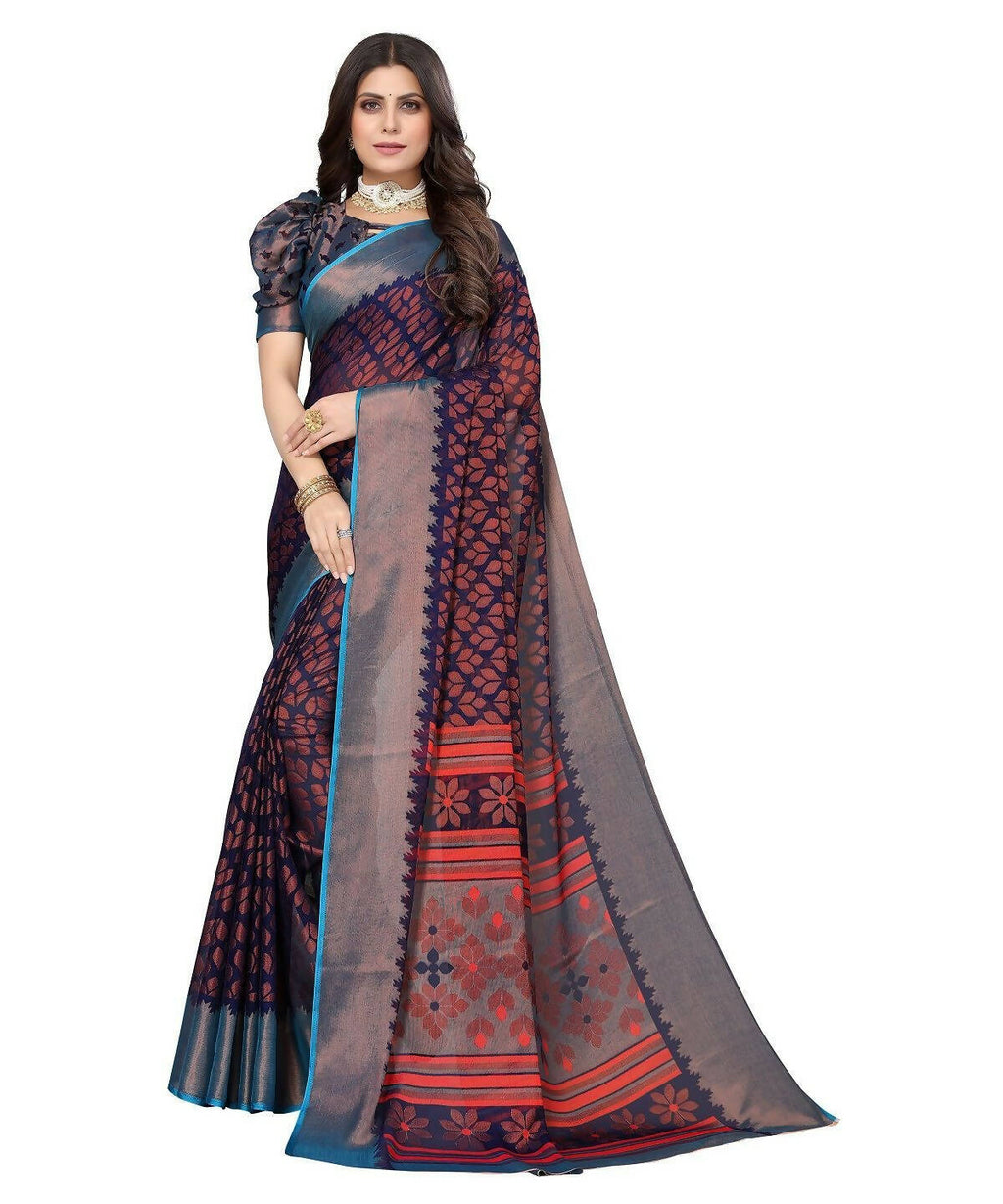 Vamika Navy Chiffon Brasso Bollywood Style Woven Saree (ALIZA NAVY)