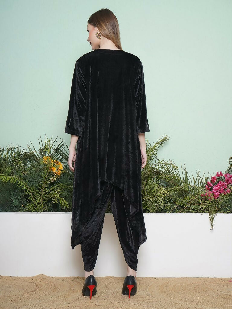 Joban Fashion Black Dhoti Salwaar with Inner and Hand Embellished Jacket