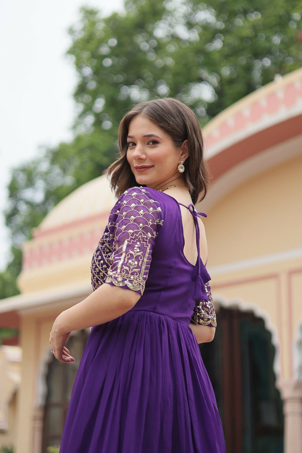 Joban Fashion Purple Georgette Sequence Embroidery Work Gown