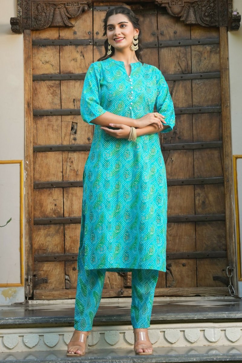 Aramya Straight Soft Cotton Bandhani Print Women's Kurta - Blue