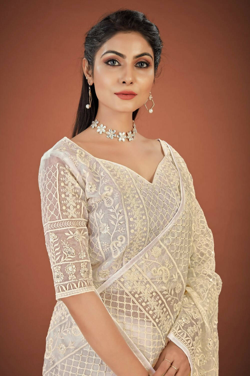 Vamsee White Organza Saree