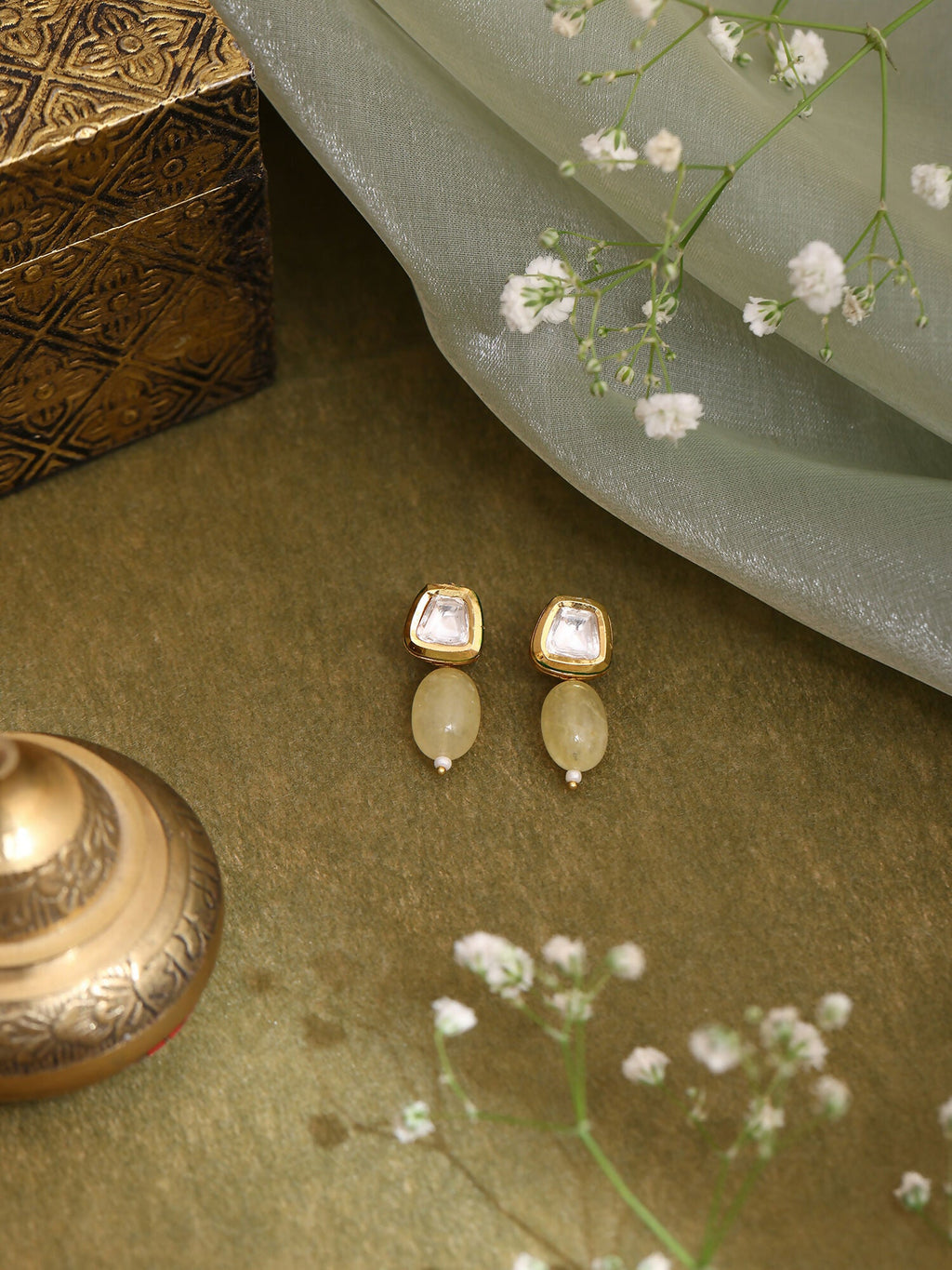 Ruby Raang Yellow Kundan Studs